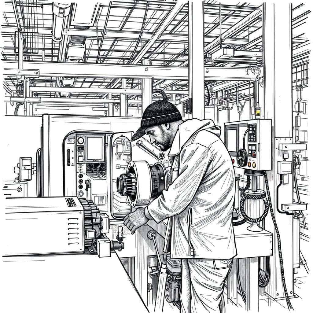 Operator Setting up a Machine (sketch)